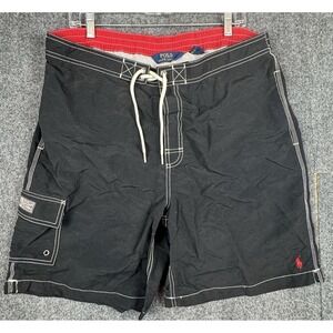 Polo Ralph Lauren Men's XL Board Shorts Cargo Pocket Trunks Black Mesh